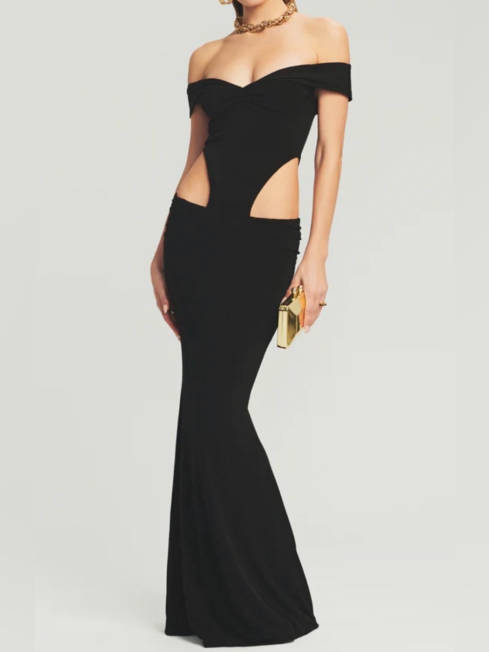 Retrofete Black One-Shoulder Cutout Mermaid Gown